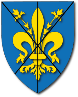 Blason d'azur à un lys d'or chargé d'un Chrisme de sable